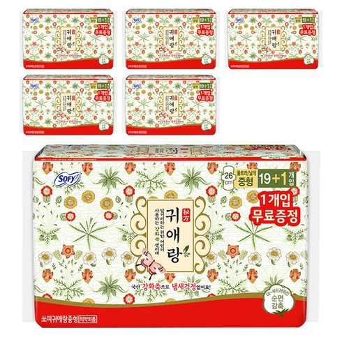 쏘피 귀애랑 생리대 날개형, 중형, 20개입, 6개