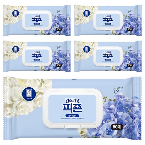 피죤 건조기용 오리지널 섬유유연제 블루비앙카 본품, 80개입, 5개