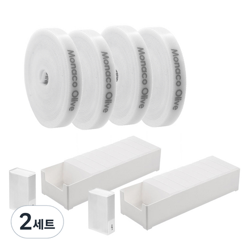 모나코올리브 포켓 케이블 선 정리함 20p + 전용 트레이 대형2p 세트 + 벨크로타이 4p 세트, 화이트(벨크로타이), 2세트