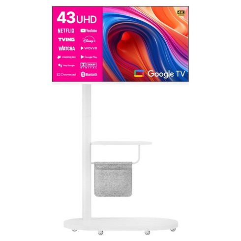 와이드뷰 4K UHD 구글 스마트 TV + 삼탠바이미 이동식 스탠드 세트, 109cm(43인치), GTWV430UHD(TV), EKWBYME3833W(스탠드), 이동형 스탠드, 고객직접설치
