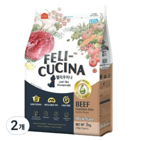 펠리쿠치나 전연령 강아지 소프트사료, 소, 3kg, 2개