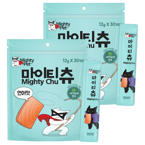 마이티펫 고양이 짜먹는 스틱 간식 30p, 연어맛, 360g, 2개
