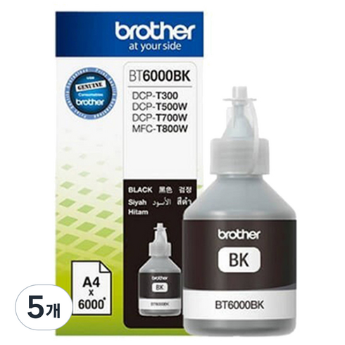 브라더 프린트 잉크 BT6000, BLACK, 5개