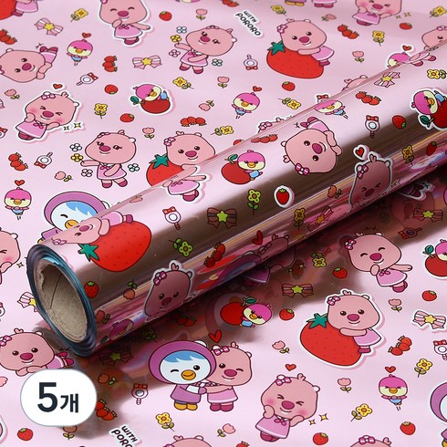 코코플러스 위드 뽀로로 증착롤 포장지 26.5cm x 12m, 핑크, 5개