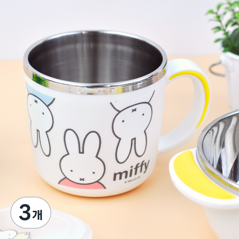 씨에스동양상사 미피 논슬립 스텐 컵, 혼합색상, 3개, 280ml