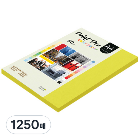 종이문화 프린트 프로 칼라 복사용지 No 08 브라이트옐로우 80g, A4, 1250매