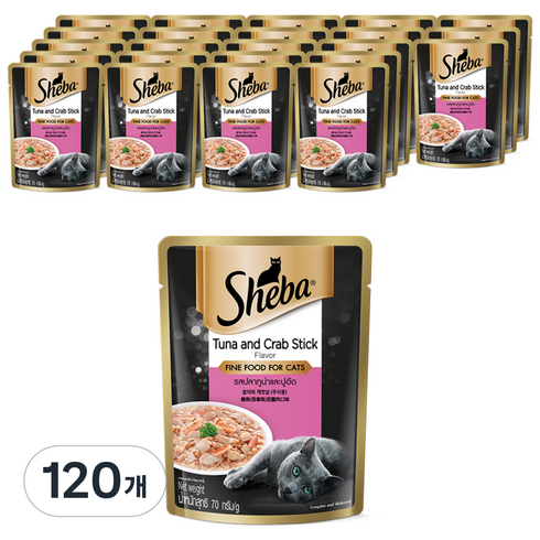 쉬바 고양이 주식 파우치, 참치+게살, 70g, 120개