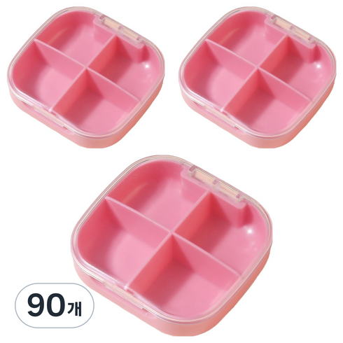 굄스 4가지 알약 분배 소분 케이스 핑크 7.5 x 7 x 2 cm, 90개