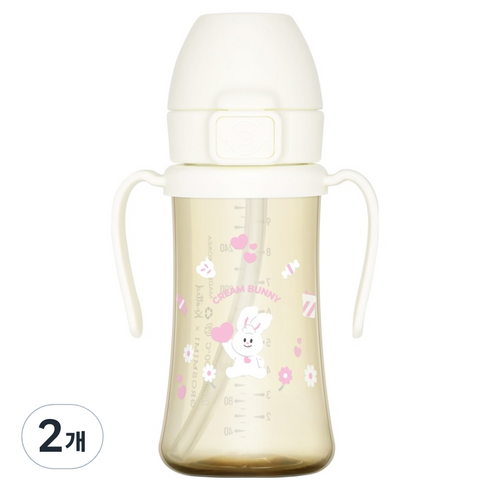 그로미미 노티드 PPSU 유아용 1단계 빨대컵, 300ml, 2개, 밀크