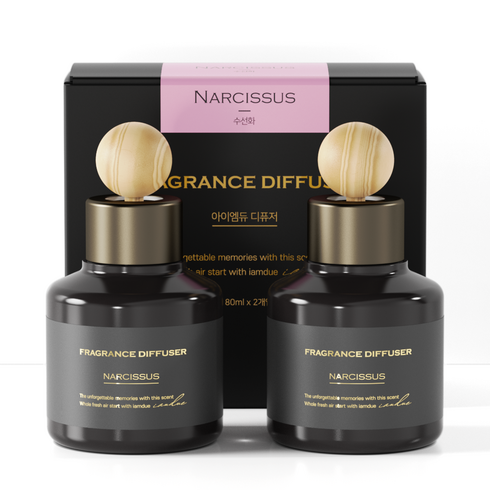 아이엠듀 퍼퓸 차량용 디퓨저 80ml 2개 + 우드볼스틱 2개 + 흡착패드 2개, 수선화, 1세트