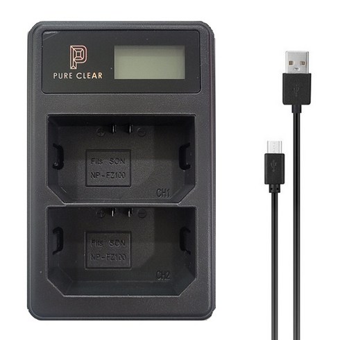 퓨어클리어 소니 NP-FZ100 배터리용 듀얼 USB 호환 LCD 디스플레이 충전기 + C타입 케이블, JND-PURECLEAR-TWO, 1개