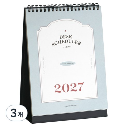 아이코닉 2027 데스크 스케줄러 탁상 달력, 혼합색상, 3개