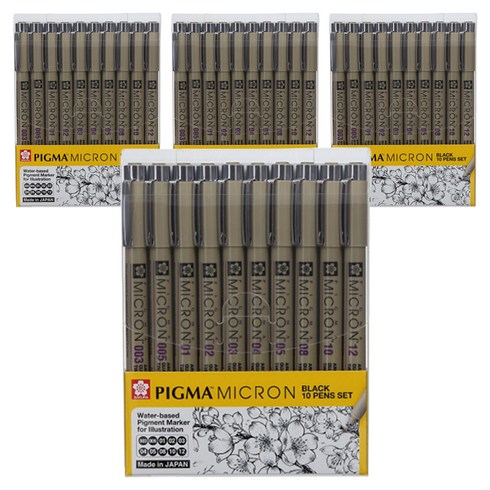 PIGMA 마이크론 잉크 펜 10종 세트, 블랙, 4세트