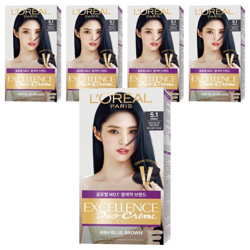 로레알파리 엑셀랑스 듀오크림 나눠쓰는 새치염색 염모제, 5.1호 애쉬 블루 브라운, 5개