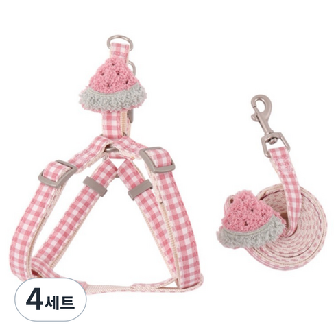 요런개 반려동물 포근한 색감의 하네스 + 리드줄 세트, 05보들 수박, 4세트