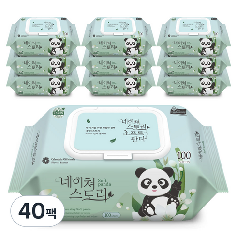 네이쳐스토리 소프트판다 아기물티슈 캡형, 40g, 100매, 40개