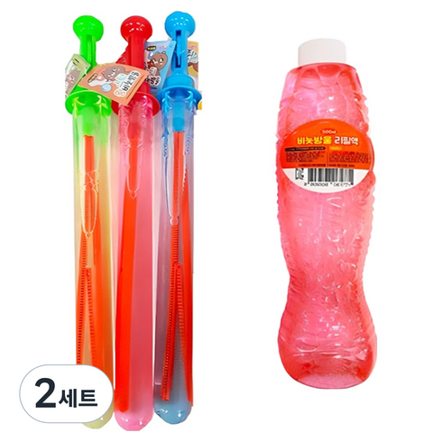 스틱 왕 비눗방울 대용량 280ml x 3p + 리필액 500ml 세트, 혼합색상, 2세트