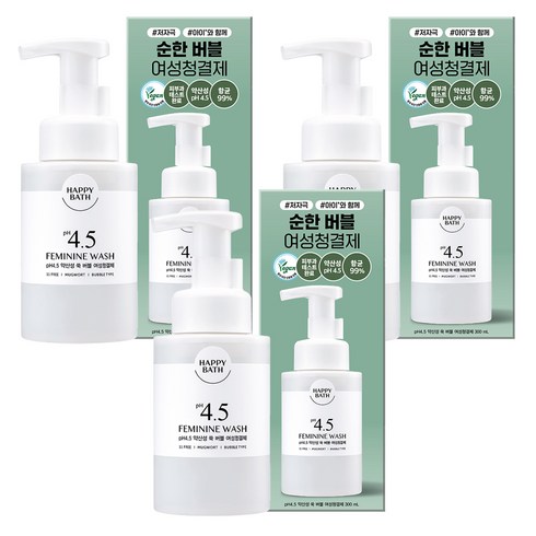 해피바스 피에이치4.5 약산성 쑥버블 여성청결제, 300ml, 3개