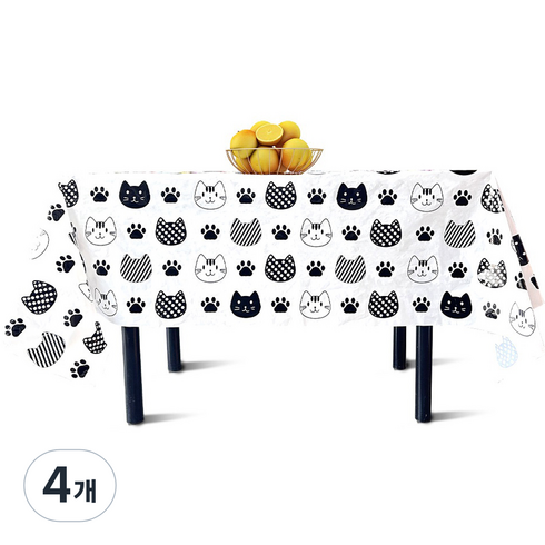 캐치 고양이 얼굴 파티 테이블보 4p, 화이트, 274 x 137 cm, 4개