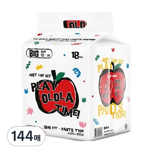OLOLA 스킨핏 플레이 팬티형 기저귀 아동공용, 점보형(2XL), 144매