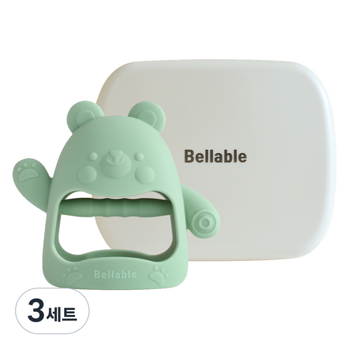 벨라블 실리콘 고미 글러브 아기치발기, 올리브, 3세트, 치발기 + 케이스