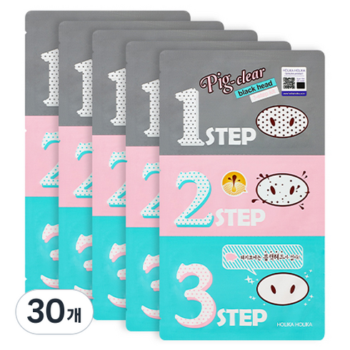 홀리카홀리카 피그 클리어 블랙헤드 3 step 키트 코 팩, 5개입, 30개