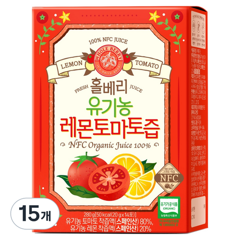 홀베리 유기농 레몬토마토즙 14p, 280g, 15개