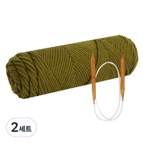 쁘띠목도리 DIY 올뉴 코튼롤 뜨개실 4p + 줄바늘 7mm + 도안, 2세트, 66번 올리브