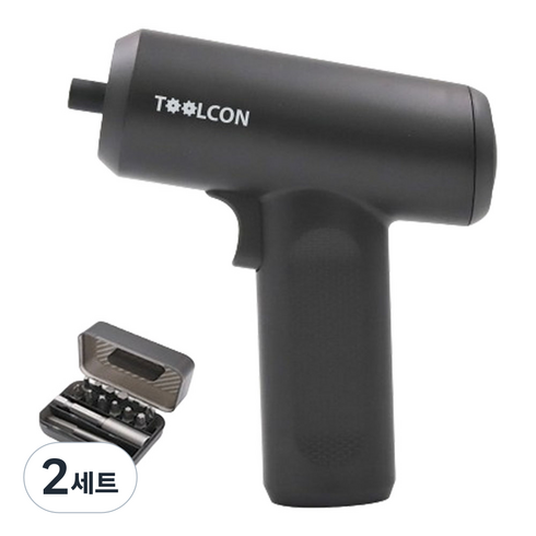 툴콘 미니 전동 드라이버 3.7V 블랙 TC-250B + 비트 세트, 2세트