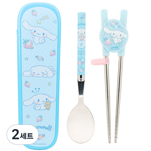 릴팡 산리오 스텐릴팡젓가락스푼글라이더케이스세트, 시나모롤, 케이스 + 스푼 + 젓가락, 2세트