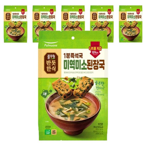 풀무원 1분즉석국 미역미소된장국, 30g, 6개