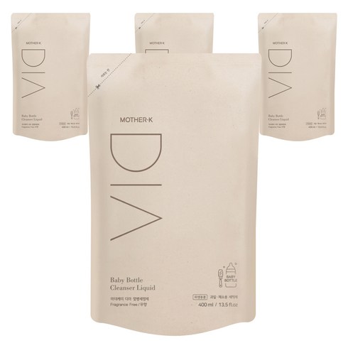 마더케이 유아용 디아 젖병세정제 리필형 무향, 400ml, 4개
