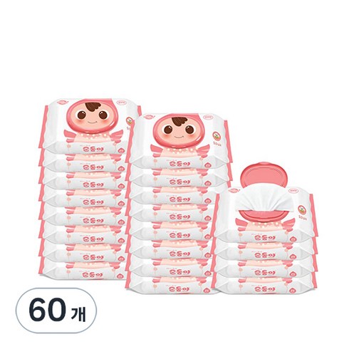 순둥이 베이직 무향 엠보싱 휴대용 유아물티슈 캡형, 55g, 20매, 60개