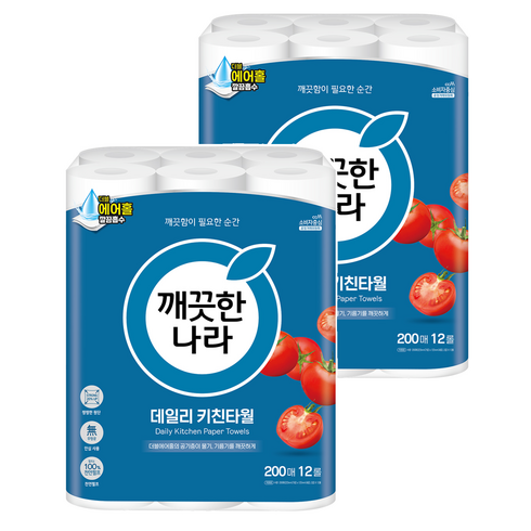 깨끗한나라 데일리 천연펄프 키친타올, 200매, 24개