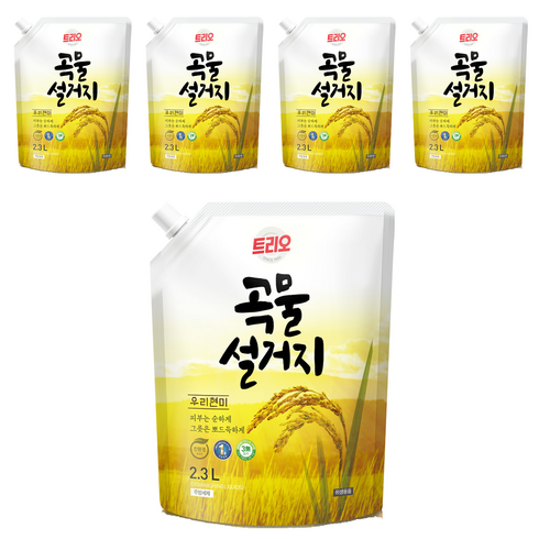 트리오 곡물설거지 우리현미 주방세제 리필, 2.3L, 5개