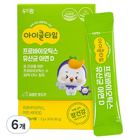두드림 아이클타임 프로바이오틱스 유산균 아연 D 30p, 60g, 6개