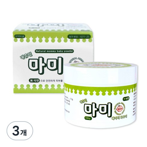 내츄럴마미 베이비 파우더 무석면 땀띠방지, 100g, 3개