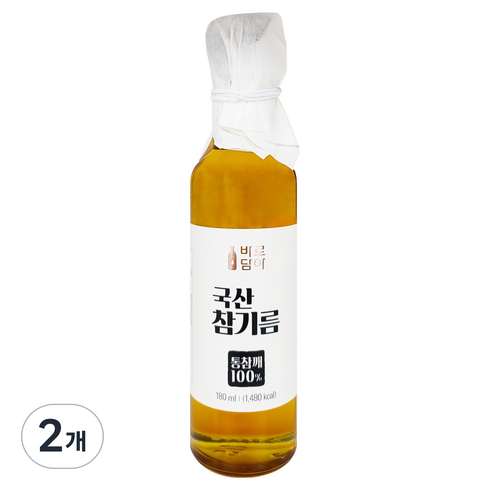 바로담아 국산 참기름, 180ml, 2개