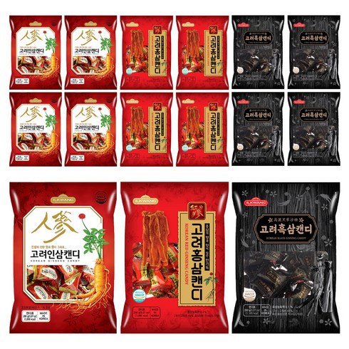 일광제과 고려홍삼캔디 280g + 고려인삼캔디2 280g + 고려흑삼캔디 280g, 840g, 5세트