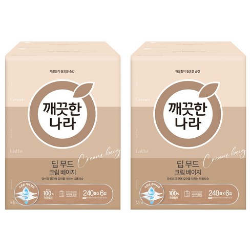 깨끗한나라 딥무드 미용티슈 크림 베이지 2겹, 240개입, 12개