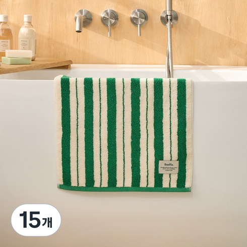 모던하우스 STF 더블 스트라이프 세면타월 190g 40 x 80 cm, 15개, 그린