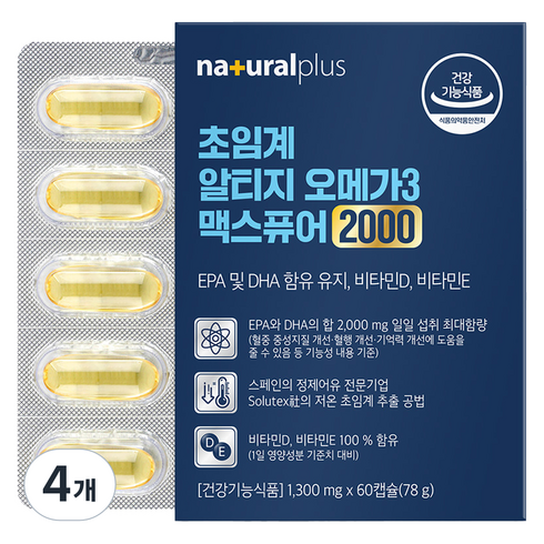 내츄럴플러스 초임계 알티지 오메가3 맥스퓨어 2000, 60정, 4개