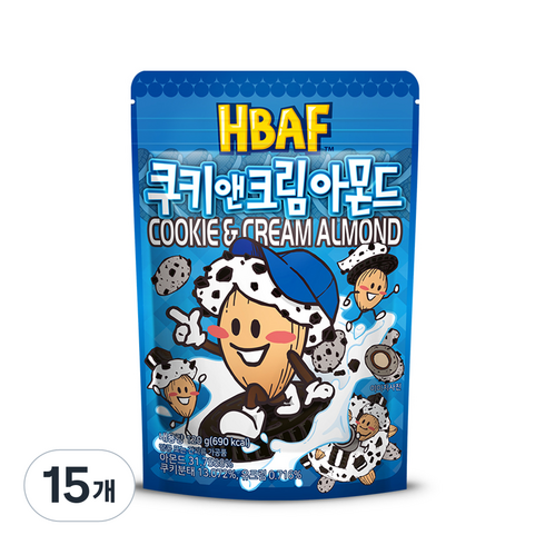 바프 쿠키 앤 크림 아몬드, 120g, 15개