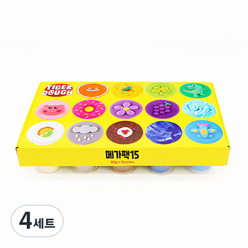 마이리틀타이거 메가팩 15색 유아용 클레이, 혼합색상, 85g, 4세트
