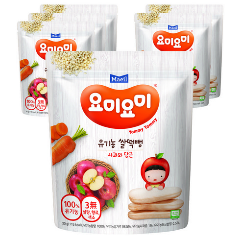 매일유업 요미요미 유기농 쌀떡뻥, 사과와 당근, 30g, 6개