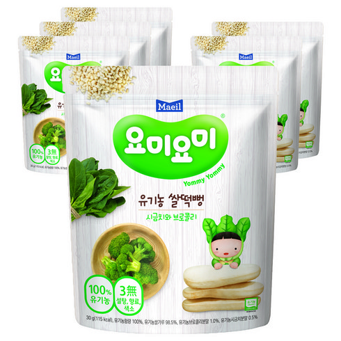 매일유업 요미요미 유기농 쌀떡뻥, 혼합맛(시금치/브로콜리), 30g, 6개