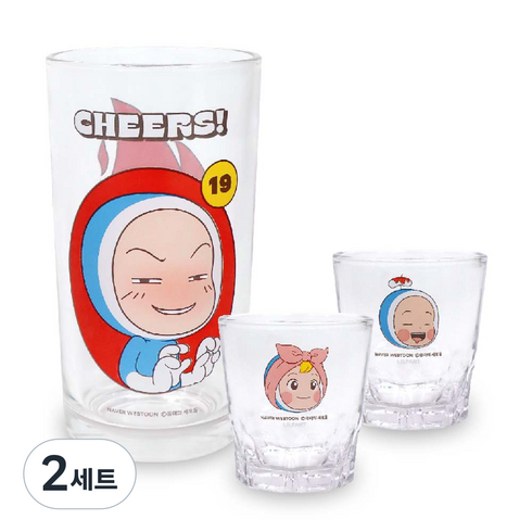릴팡 유미의세포들 소맥잔 맥주잔 250ml + 소주잔 54ml x 2p 세트, 2세트