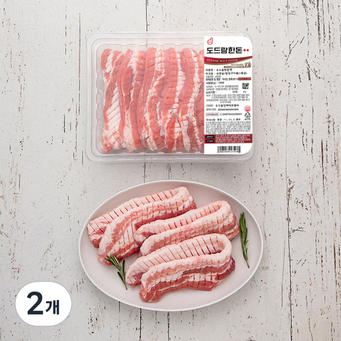 도드람한돈 1등급 칼집 삼겹살 구이용 (냉장), 1kg, 2개