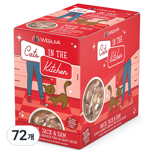 웨루바 캣츠인더키친 맥 잭 앤 샘 주식파우치, 연어, 85g, 72개