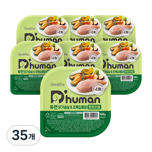 듀먼 전연령용 강아지 튼튼체력 화식사료, 닭+초록잎홍합, 100g, 35개